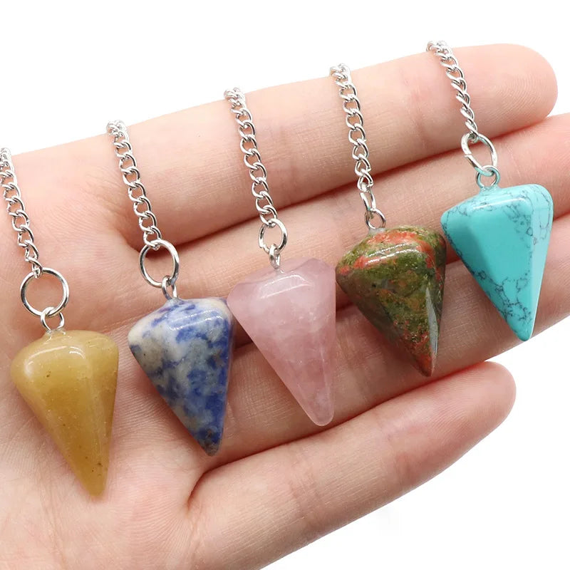 Natural Stone Quartz Agates Pendant Reiki Healing Cone Amethyst Charm Pendulum Pendants For Divination Dowsing Reiki Crystals Leedoar