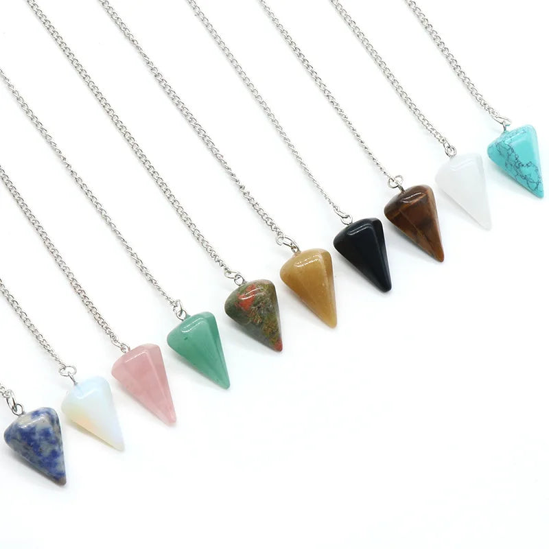 Natural Stone Quartz Agates Pendant Reiki Healing Cone Amethyst Charm Pendulum Pendants For Divination Dowsing Reiki Crystals Leedoar