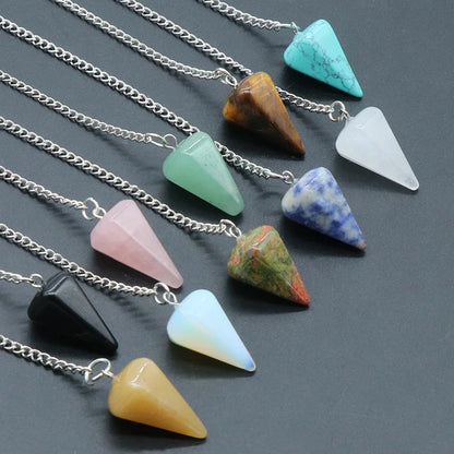 Natural Stone Quartz Agates Pendant Reiki Healing Cone Amethyst Charm Pendulum Pendants For Divination Dowsing Reiki Crystals Leedoar