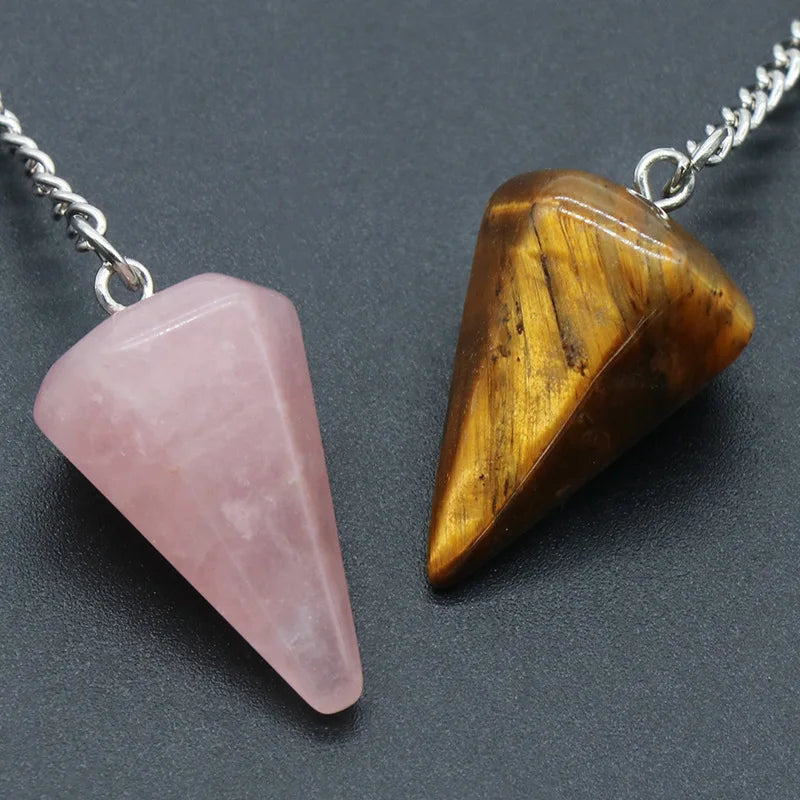 Natural Stone Quartz Agates Pendant Reiki Healing Cone Amethyst Charm Pendulum Pendants For Divination Dowsing Reiki Crystals Leedoar