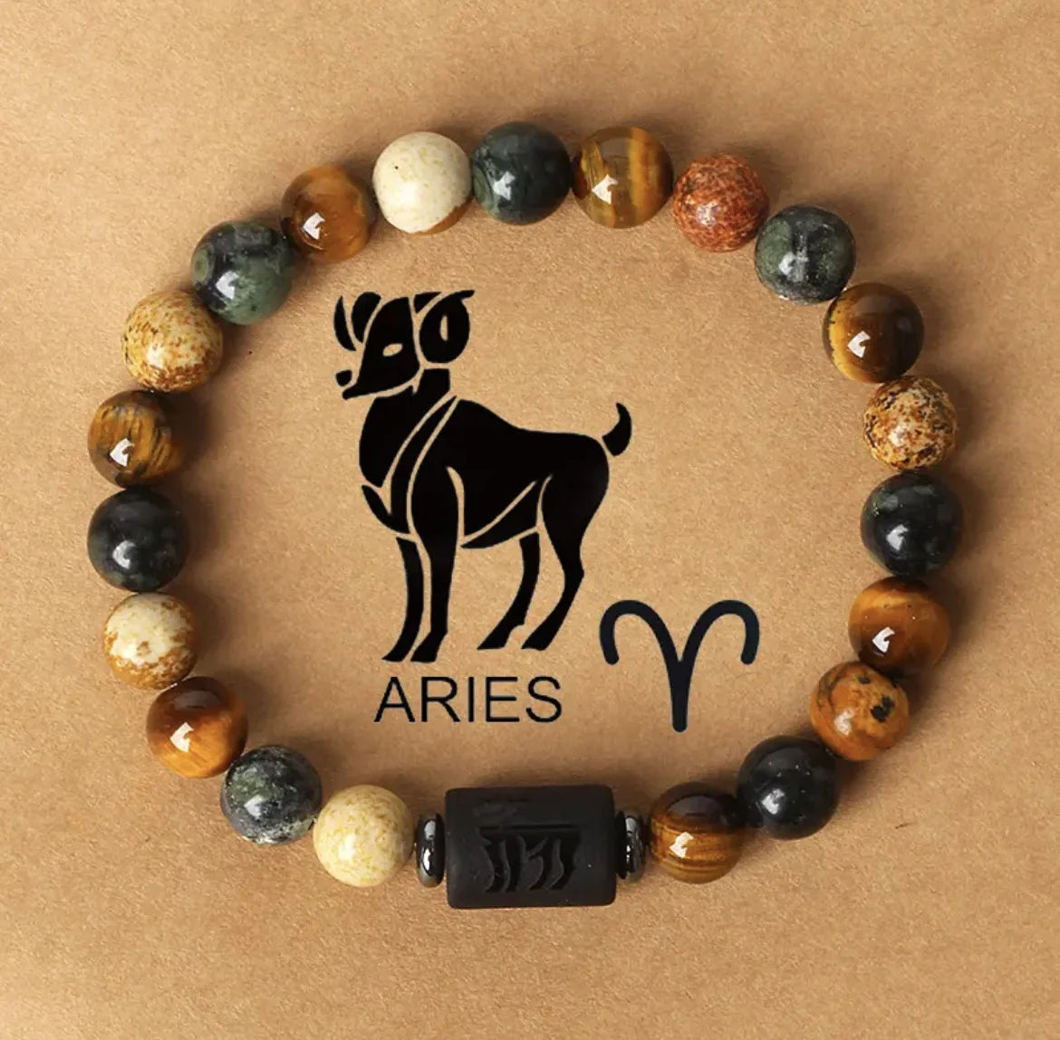 Pulsera de piedra natural con cuentas redondas de jaspe y ojo de tigre para hombres y mujeres con 12 constelaciones 