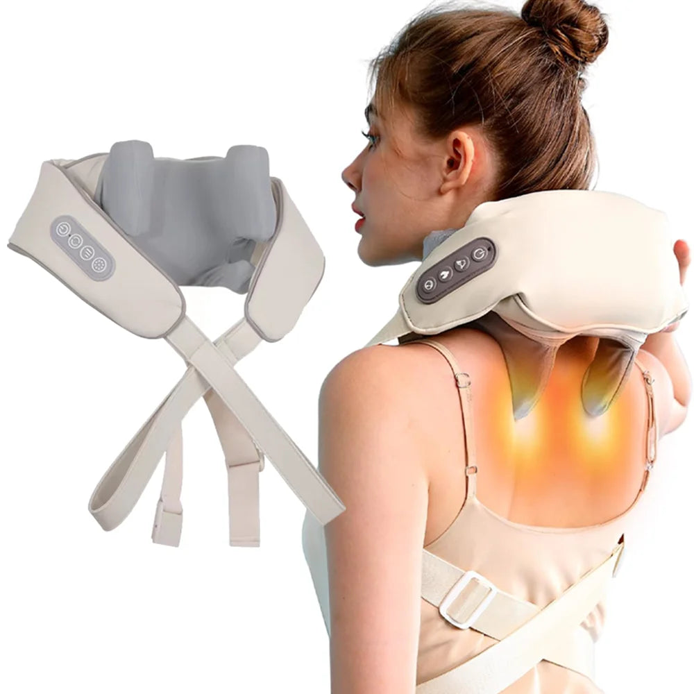 Neck Shoulder Massager Deep Tissue Shiatsu Back Massagers with Heat for Pain Relief Electric Kneading Squeeze Muscles Massage Leedoar