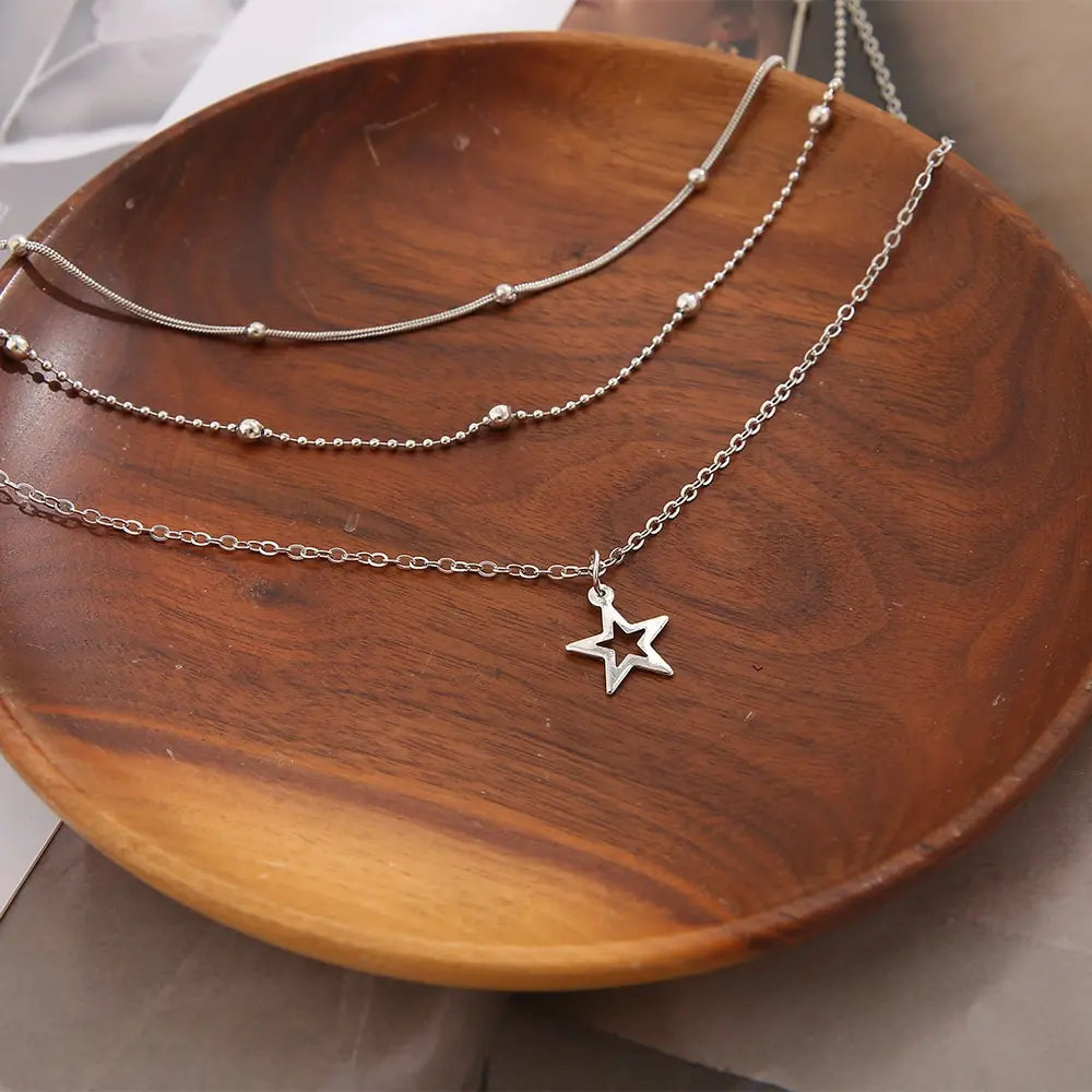 Necklace European And American Simple Temperament Lovely Atmosphere Star Moon Popular Lady Necklace Set For Women Multilayer Leedoar