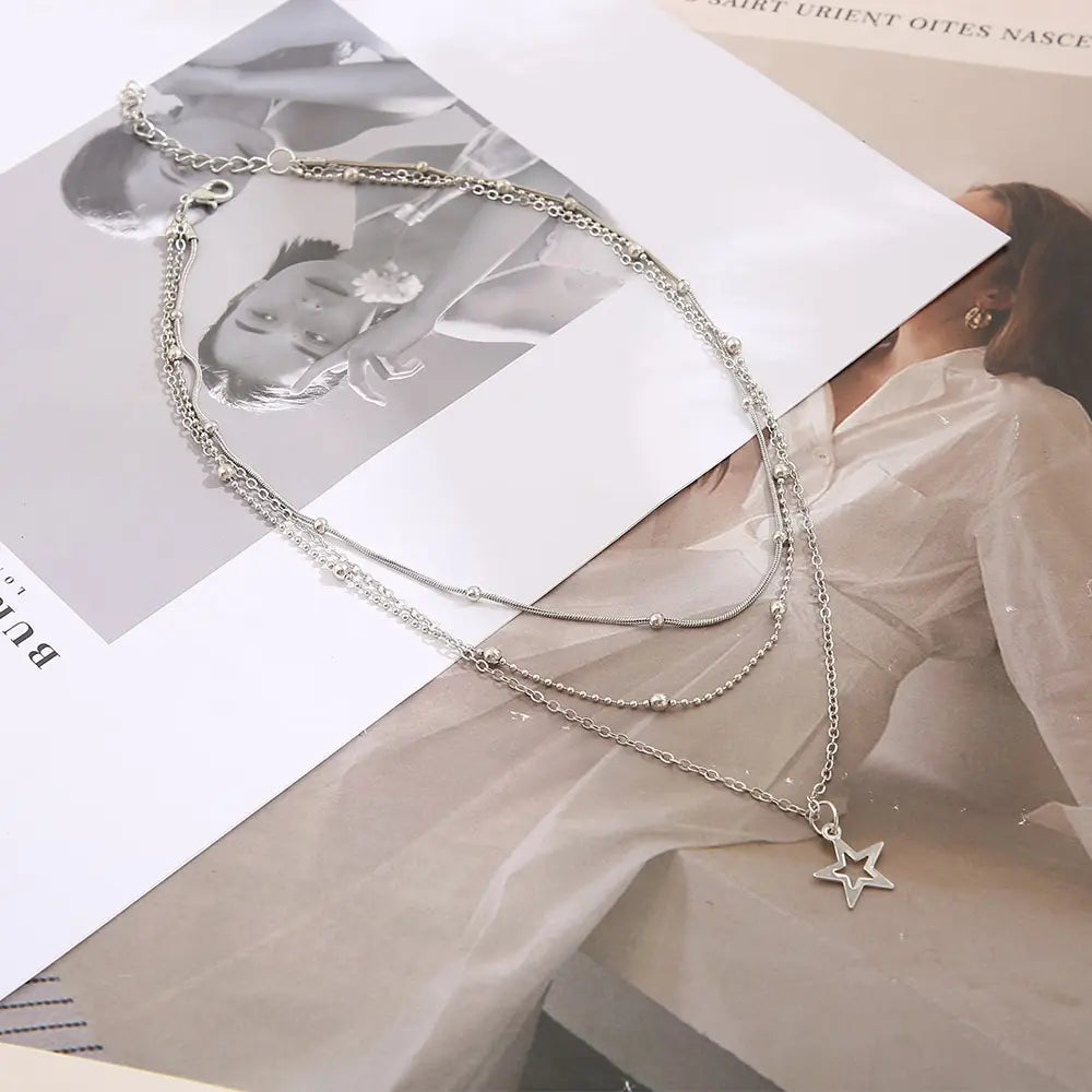 Necklace European And American Simple Temperament Lovely Atmosphere Star Moon Popular Lady Necklace Set For Women Multilayer Leedoar