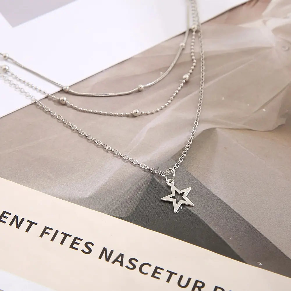 Necklace European And American Simple Temperament Lovely Atmosphere Star Moon Popular Lady Necklace Set For Women Multilayer Leedoar