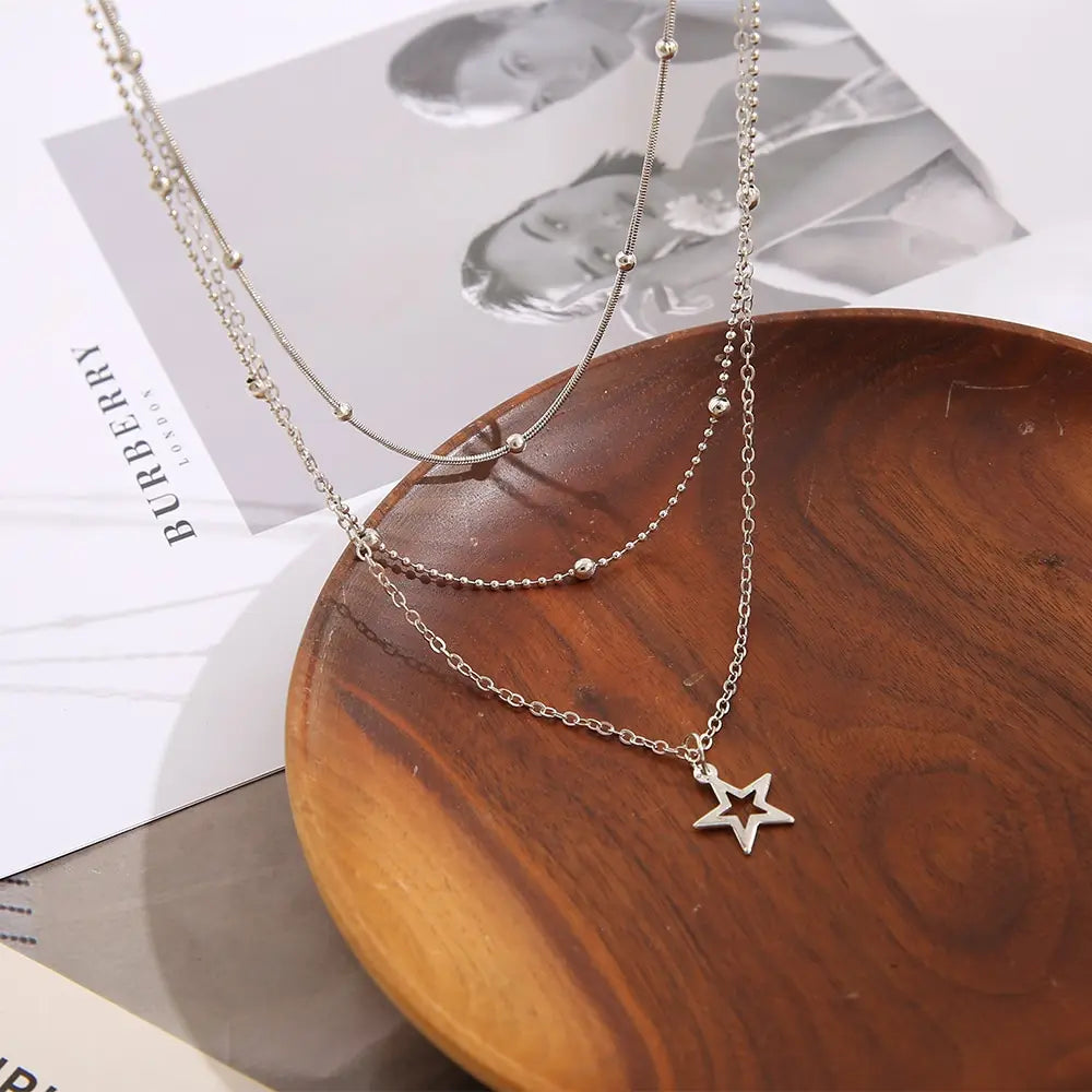 Necklace European And American Simple Temperament Lovely Atmosphere Star Moon Popular Lady Necklace Set For Women Multilayer Leedoar