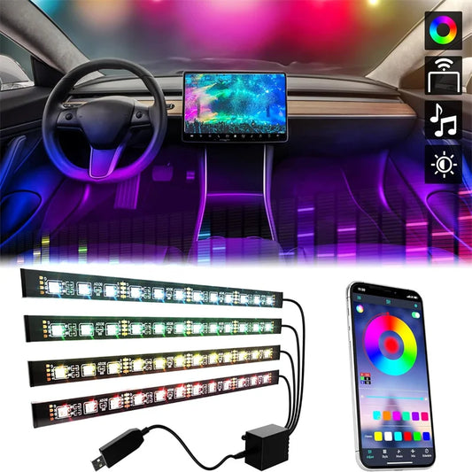 Neon 36 48 72 LED Car Interior Ambient Foot Light Backlight Auto RGB Atmosphere Decorative Lamps With USB Remote/App Control