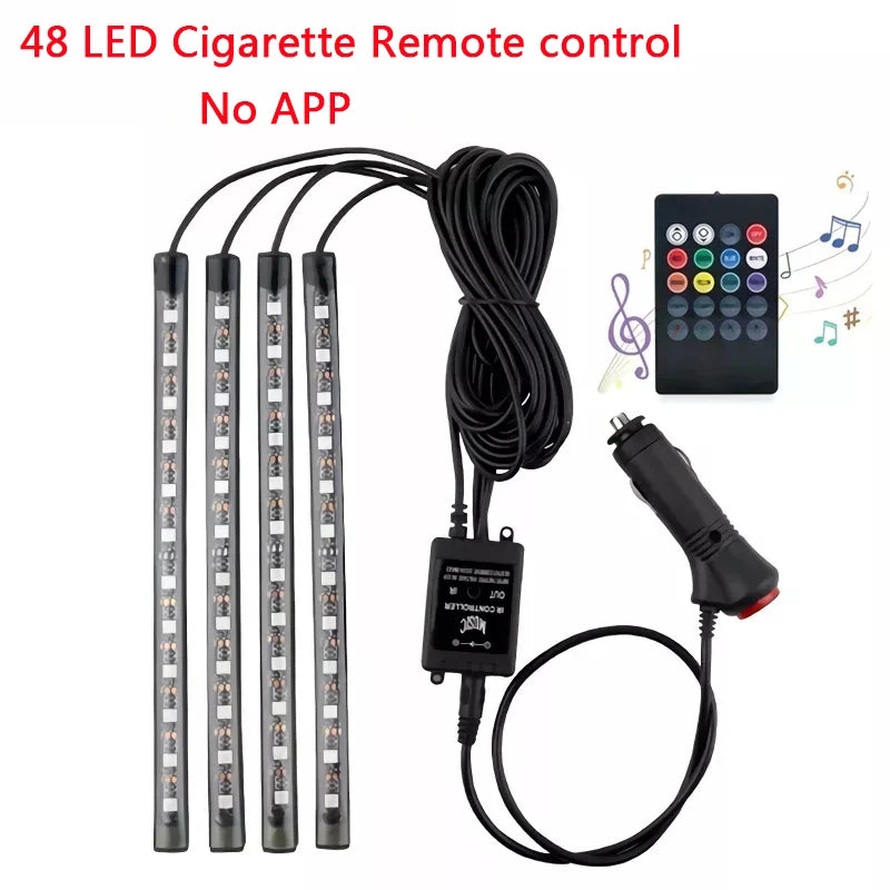 Neon 36 48 72 LED Car Interior Ambient Foot Light Backlight Auto RGB Atmosphere Decorative Lamps With USB Remote/App Control