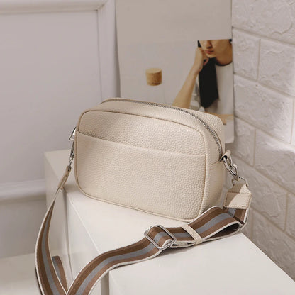 New Solid Color More Layered Women's Shoulder Bag Vinatge Pu Leather Shoulder Bag with Wide Strap Leedoar