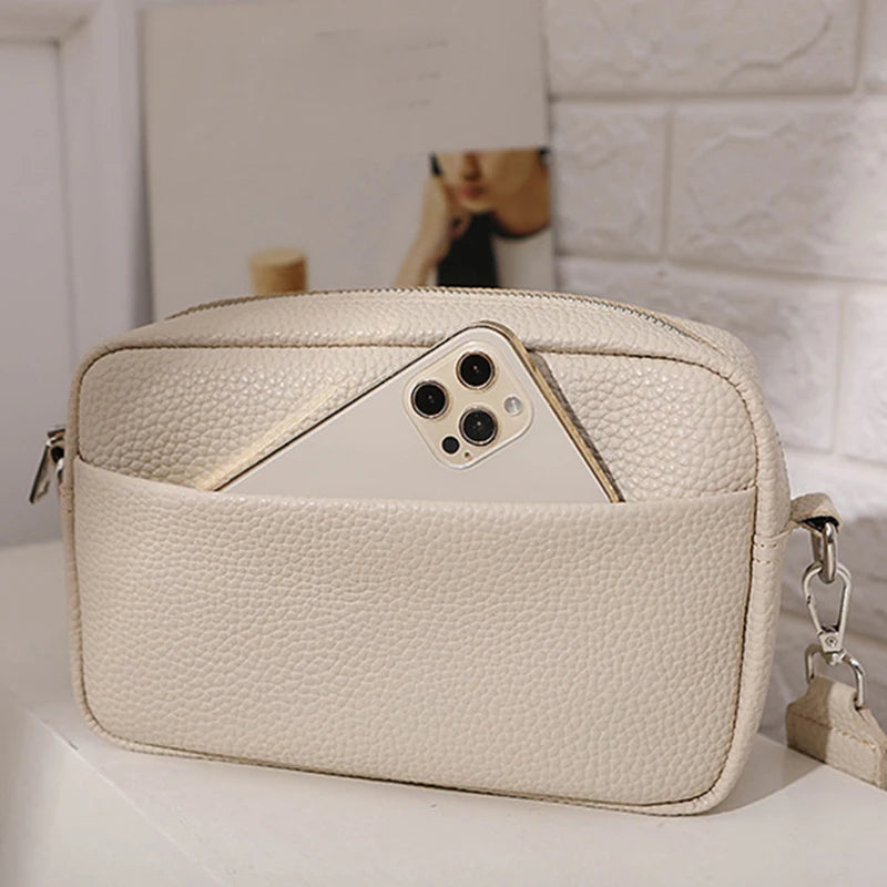 New Solid Color More Layered Women's Shoulder Bag Vinatge Pu Leather Shoulder Bag with Wide Strap Leedoar