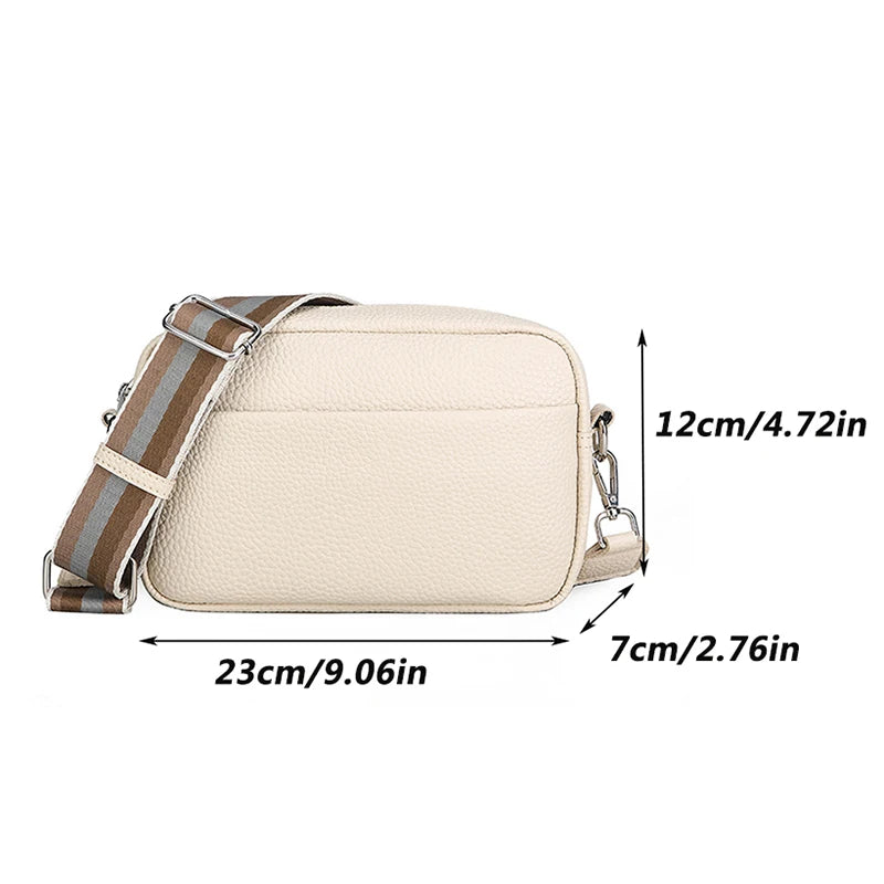 New Solid Color More Layered Women's Shoulder Bag Vinatge Pu Leather Shoulder Bag with Wide Strap Leedoar