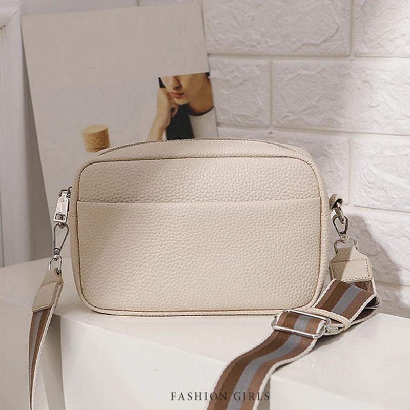 New Solid Color More Layered Women's Shoulder Bag Vinatge Pu Leather Shoulder Bag with Wide Strap Leedoar