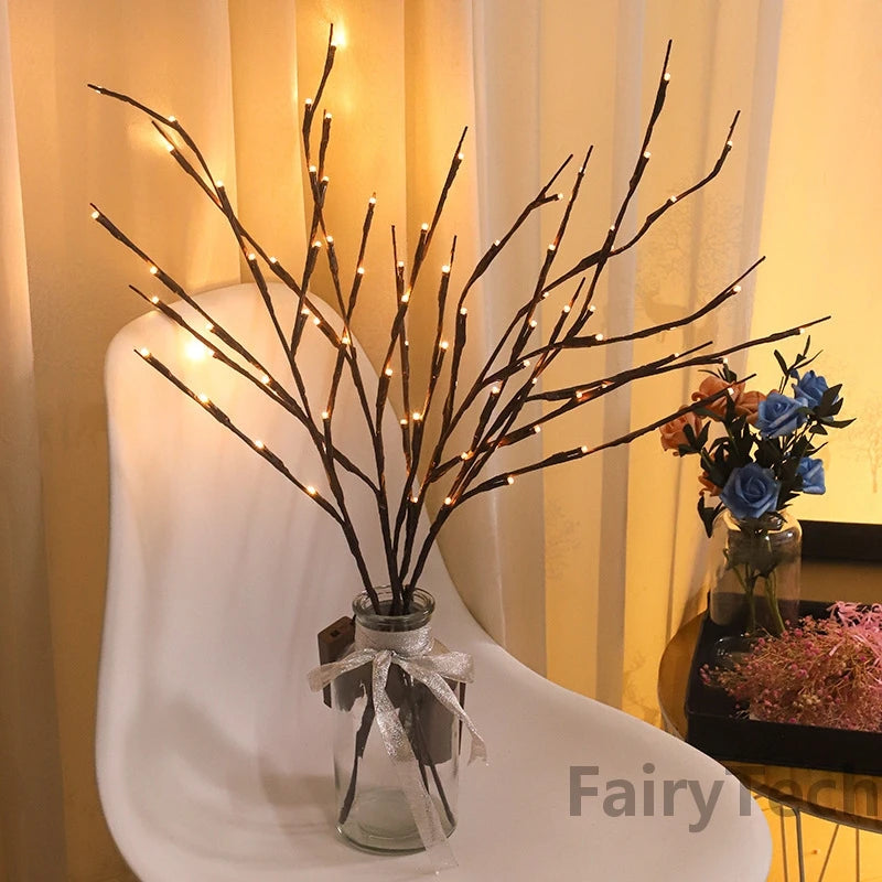 New 20 Bulbs LED Willow Branch Lamp LED String lights Twig Vase Lights Fairy Garland For Christmas Tree Wedding Party Decoration Leedoar