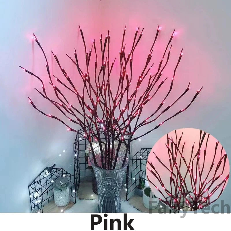 New 20 Bulbs LED Willow Branch Lamp LED String lights Twig Vase Lights Fairy Garland For Christmas Tree Wedding Party Decoration Leedoar