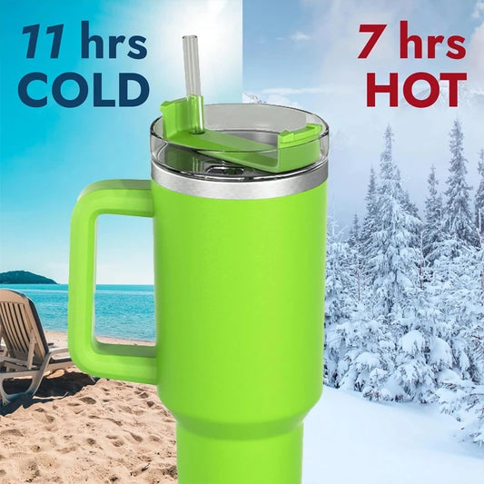 Nueva taza de acero inoxidable 304 con aislamiento, taza con pajita para montar en el automóvil, taza para automóvil, taza para helado con asa de gran capacidad y pajita incorporada