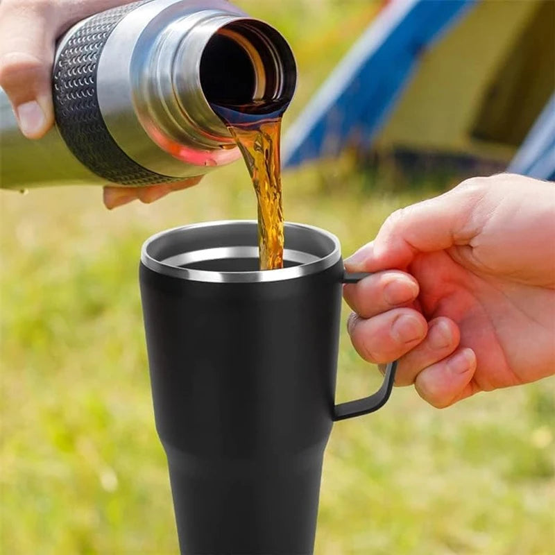 New 304 Stainless Steel Insulated Cup Car Mounted Straw Cup Car Cup Large Capacity Handle Ice Cream Cup With Built-in Straw Leedoar