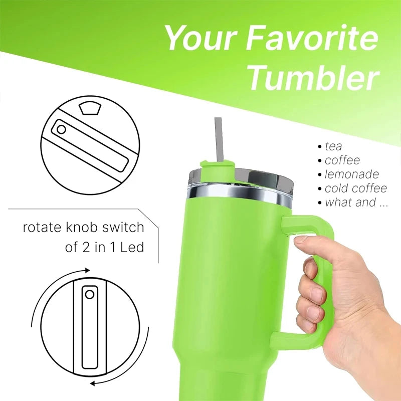 New 304 Stainless Steel Insulated Cup Car Mounted Straw Cup Car Cup Large Capacity Handle Ice Cream Cup With Built-in Straw Leedoar