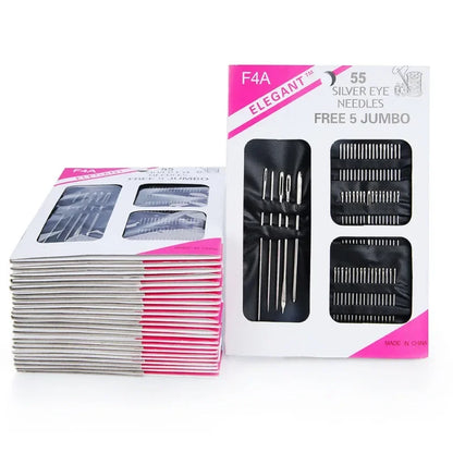 New 55 Pieces Stainless Steel Big Eye Hand Sewing Needles Set with Different Sizes for Sewing Needlework Embroidery Needles Leedoar