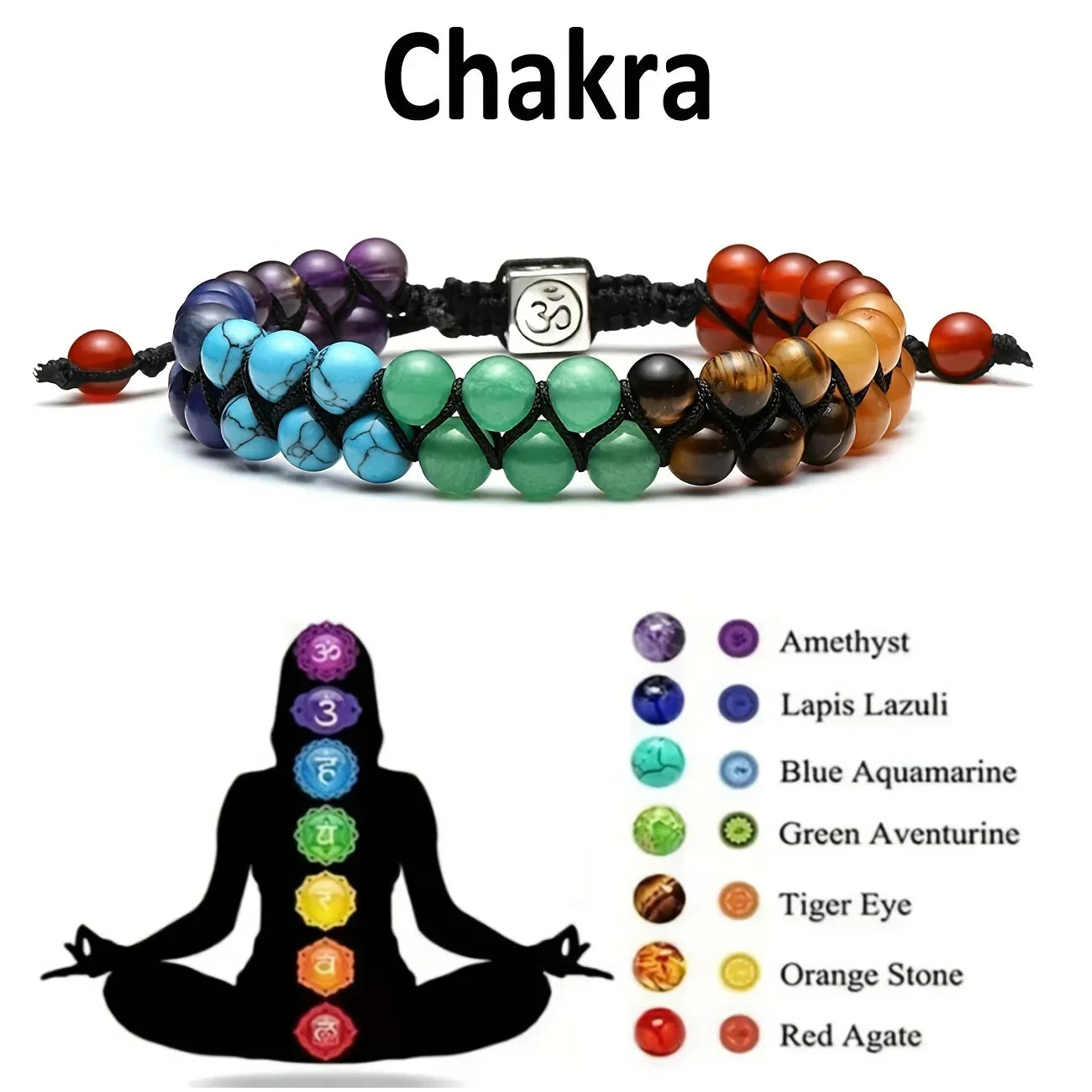 Novo 7 Chakra Tratamento Cristal Homens Pulseira Yoga Pedra Contas Ajustáveis ​​Pulseira Meditação Relaxamento Ansiedade Pulseira Feminina 