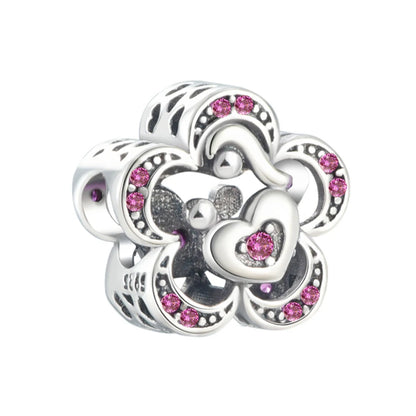 Novo 925 Prata Coração Forma Roxo Rosa Vermelho Azul Verde Zircão Charme Contas Redondas Ajuste Original Pandora Pulseira DIY Jóias Finas 