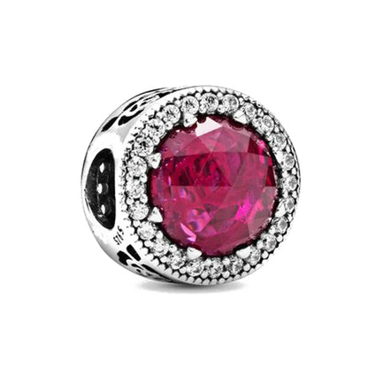 Nuevo dije de plata 925 con forma de corazón de circonita púrpura, rosa, roja, azul y verde, cuentas redondas compatibles con pulsera Pandora original, joyería fina DIY 