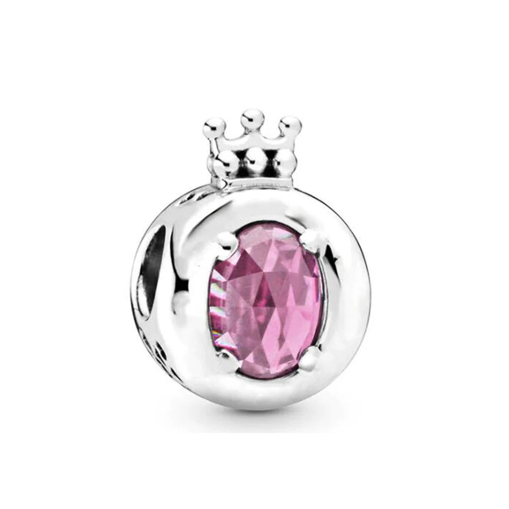 Novo 925 Prata Coração Forma Roxo Rosa Vermelho Azul Verde Zircão Charme Contas Redondas Ajuste Original Pandora Pulseira DIY Jóias Finas 