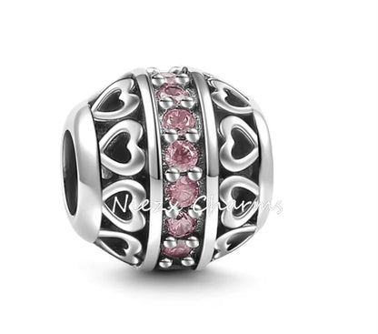 Nuevo dije de plata 925 con forma de corazón de circonita púrpura, rosa, roja, azul y verde, cuentas redondas compatibles con pulsera Pandora original, joyería fina DIY 