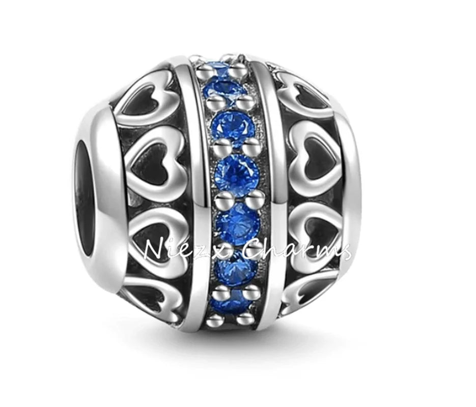 Nuevo dije de plata 925 con forma de corazón de circonita púrpura, rosa, roja, azul y verde, cuentas redondas compatibles con pulsera Pandora original, joyería fina DIY 