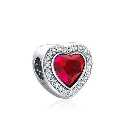 Nuevo dije de plata 925 con forma de corazón de circonita púrpura, rosa, roja, azul y verde, cuentas redondas compatibles con pulsera Pandora original, joyería fina DIY 