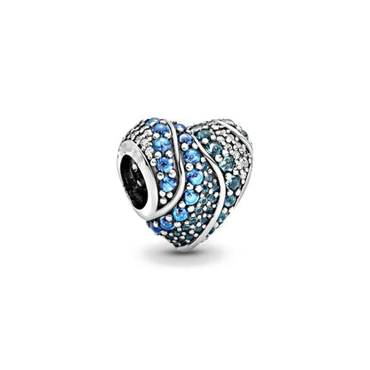 Nuevo dije de plata 925 con forma de corazón de circonita púrpura, rosa, roja, azul y verde, cuentas redondas compatibles con pulsera Pandora original, joyería fina DIY 