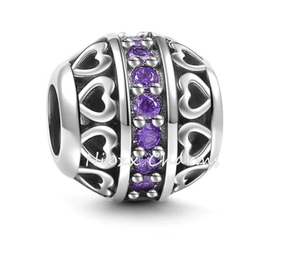 Novo 925 Prata Coração Forma Roxo Rosa Vermelho Azul Verde Zircão Charme Contas Redondas Ajuste Original Pandora Pulseira DIY Jóias Finas 