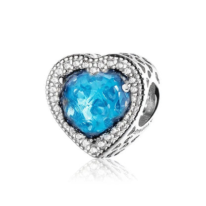 Nuevo dije de plata 925 con forma de corazón de circonita púrpura, rosa, roja, azul y verde, cuentas redondas compatibles con pulsera Pandora original, joyería fina DIY 