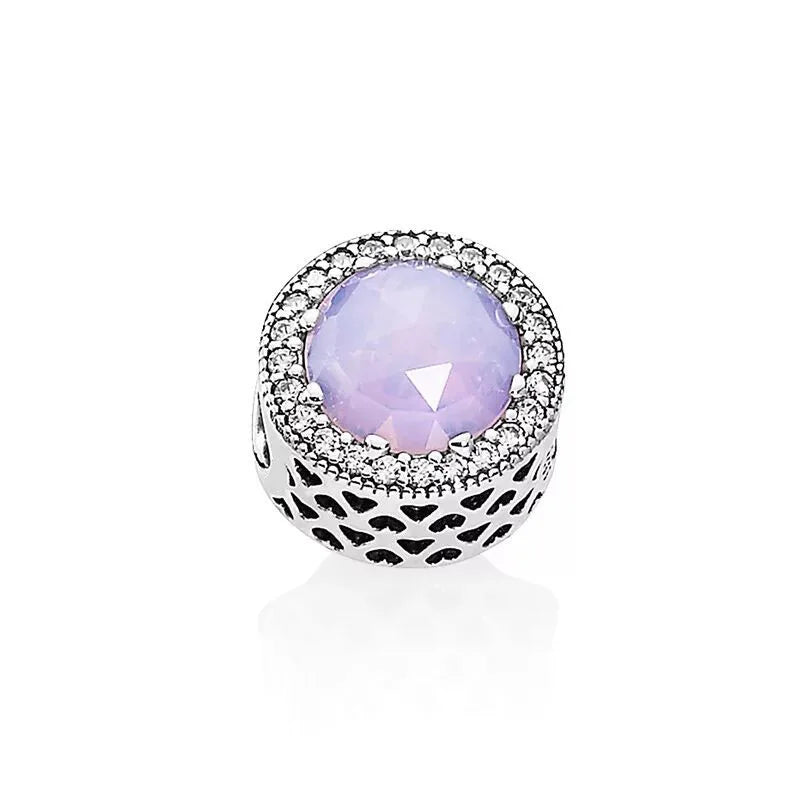 Novo 925 Prata Coração Forma Roxo Rosa Vermelho Azul Verde Zircão Charme Contas Redondas Ajuste Original Pandora Pulseira DIY Jóias Finas 