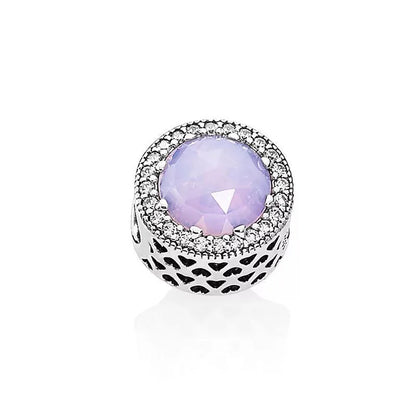 Novo 925 Prata Coração Forma Roxo Rosa Vermelho Azul Verde Zircão Charme Contas Redondas Ajuste Original Pandora Pulseira DIY Jóias Finas 