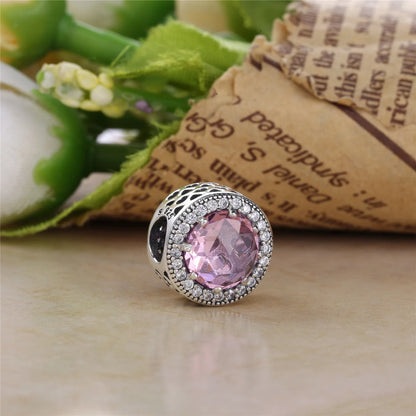 Novo 925 Prata Coração Forma Roxo Rosa Vermelho Azul Verde Zircão Charme Contas Redondas Ajuste Original Pandora Pulseira DIY Jóias Finas 