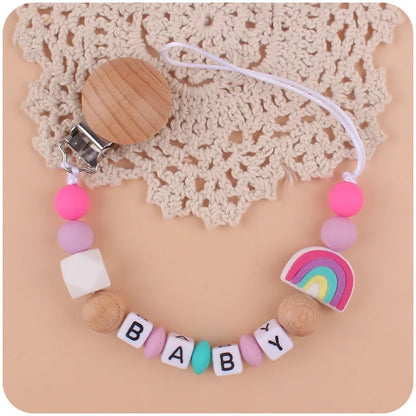 New Baby Beech Clip Silicone Pacifier Chain Rainbow Silicone Beads Pacifier Holder for Infant Nuring Teething Toys Accessories Leedoar