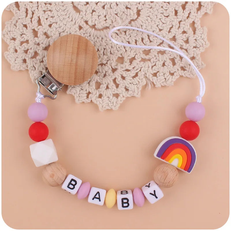 New Baby Beech Clip Silicone Pacifier Chain Rainbow Silicone Beads Pacifier Holder for Infant Nuring Teething Toys Accessories Leedoar