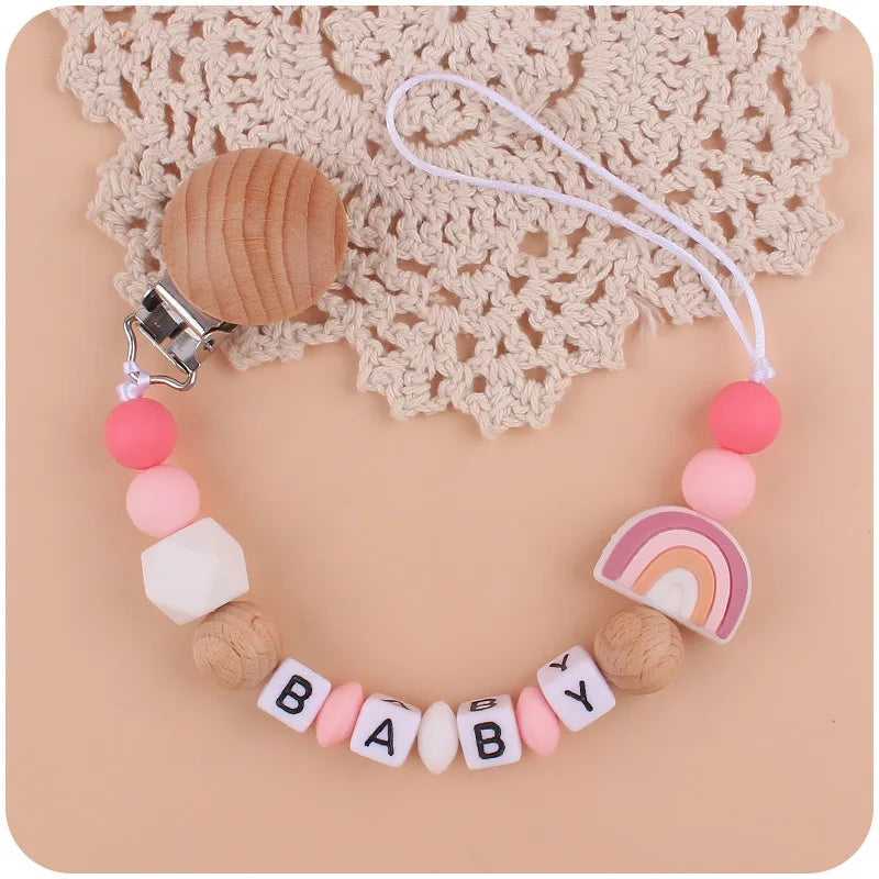 New Baby Beech Clip Silicone Pacifier Chain Rainbow Silicone Beads Pacifier Holder for Infant Nuring Teething Toys Accessories Leedoar