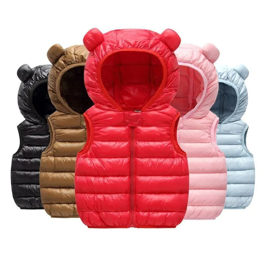 New Baby Boys Girls Warm Down Vest Autumn Winter Cotton Waistcoat With Ears Kids Outerwear Children Clothing Hooded Jacket Vests