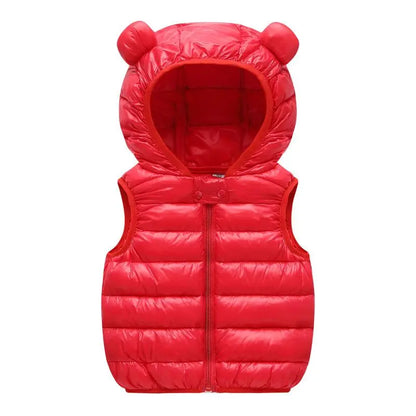 New Baby Boys Girls Warm Down Vest Autumn Winter Cotton Waistcoat With Ears Kids Outerwear Children Clothing Hooded Jacket Vests