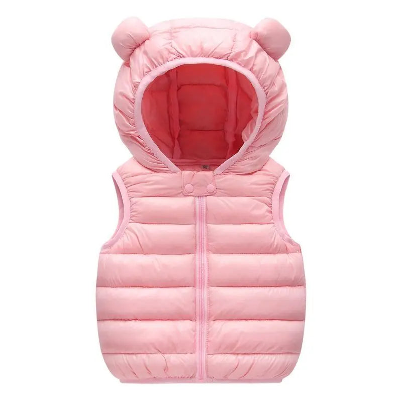 New Baby Boys Girls Warm Down Vest Autumn Winter Cotton Waistcoat With Ears Kids Outerwear Children Clothing Hooded Jacket Vests