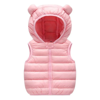 New Baby Boys Girls Warm Down Vest Autumn Winter Cotton Waistcoat With Ears Kids Outerwear Children Clothing Hooded Jacket Vests