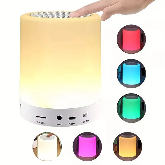 Novo abajur de mesa de cabeceira sem fio Bluetooth com alto-falante luz de toque LED colorido noite escurecimento atmosfera abajur para criança presente 