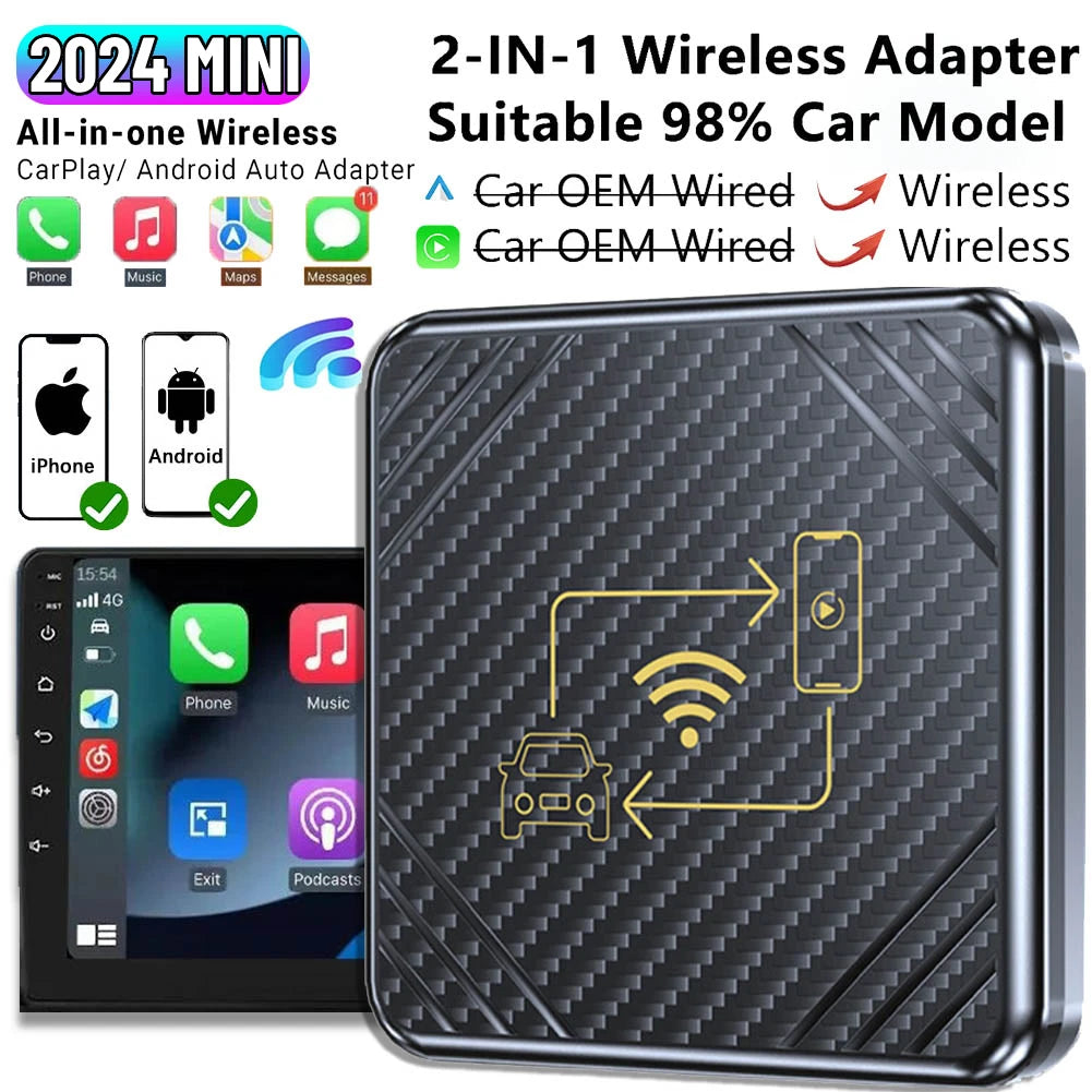 New Car AI BOX 2in1 Wireless CarPlay Dongle Wireless Android Auto Box For Car Radio With Wired CarPlay Car OEM Wired To Wireless Leedoar