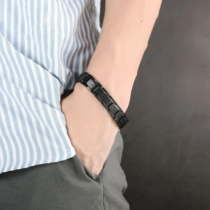 Nueva pulsera magnética de estilo informal para hombres, pulseras simples de acero inoxidable negras para el cuidado de la salud de la artritis, regalos de joyería 