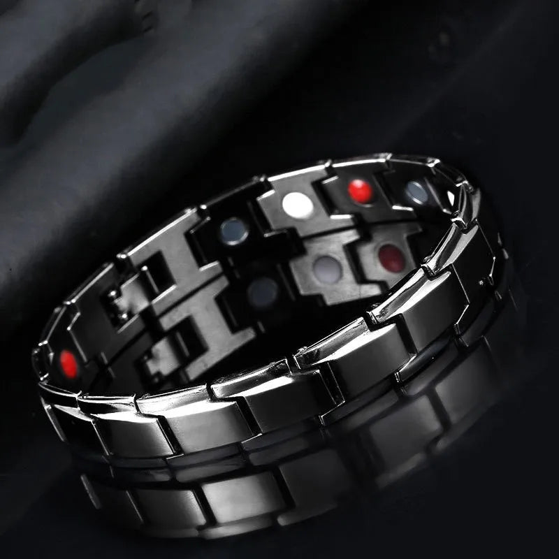 Nueva pulsera magnética de estilo informal para hombres, pulseras simples de acero inoxidable negras para el cuidado de la salud de la artritis, regalos de joyería 