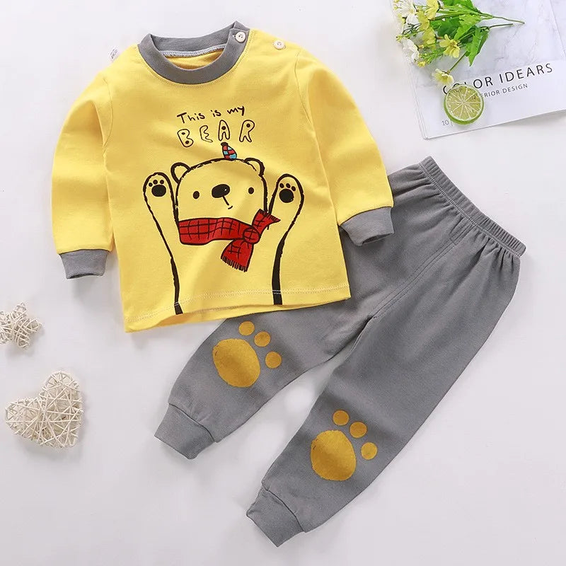 New Children Pure Cotton Underwear Suits Boys Girls Autumn Clothing Autumn Pants Toddler Cartoon Suits Bay Cute Home Clothing Leedoar