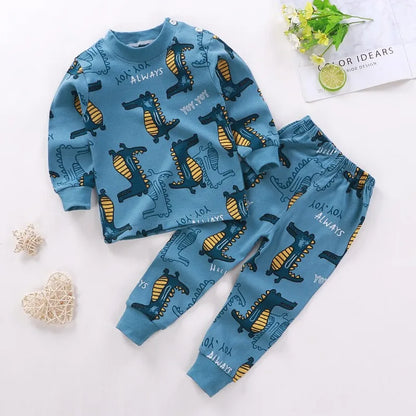 New Children Pure Cotton Underwear Suits Boys Girls Autumn Clothing Autumn Pants Toddler Cartoon Suits Bay Cute Home Clothing Leedoar