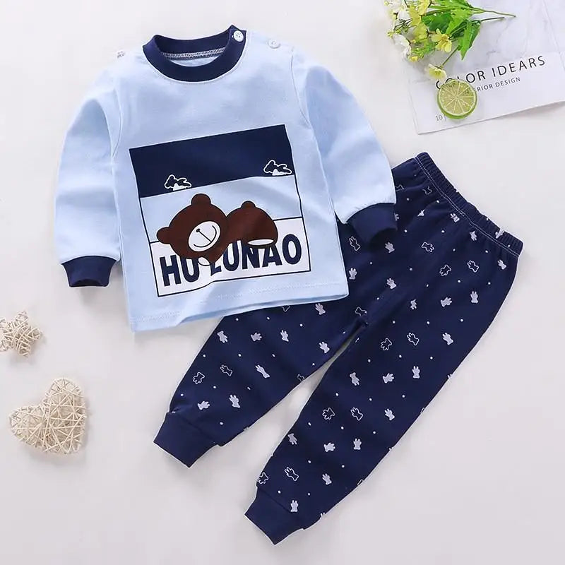 New Children Pure Cotton Underwear Suits Boys Girls Autumn Clothing Autumn Pants Toddler Cartoon Suits Bay Cute Home Clothing Leedoar