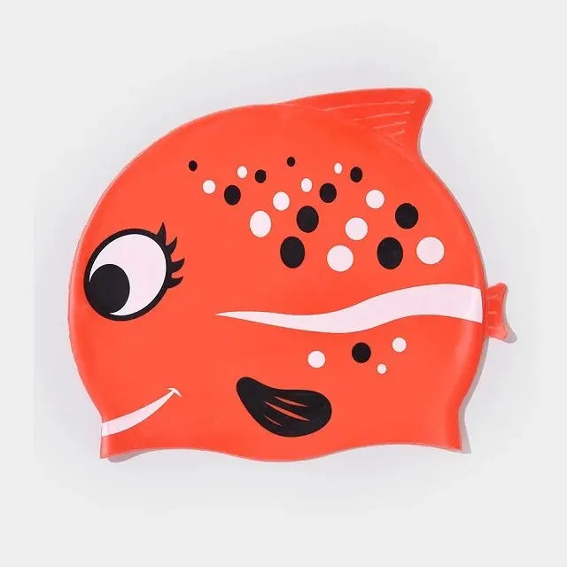 New Children's Silicone Waterproof Fashion Cartoon Spot Fish Boys and Girls Comfortable Soft No Cut Head Swimming Cap